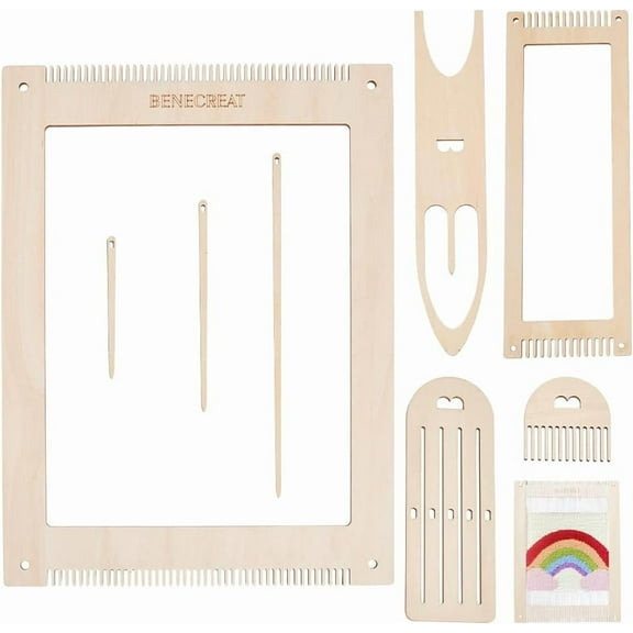 8Pcs Weaving Loom Kit Wooden DIY Weaving Loom with Wooden Weaving Stick Weaving Comb and Wood Weaving Crochet Needle Tapestry Knitted Crafts Making for Hanging Decor Woven