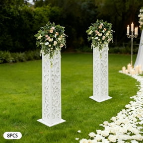 8Pcs Wedding Column Stand 47.24" Tall PVC Roman Columns Carved Pillars with LED Lights, Decoration Columns Flower Stands for Wedding Birthday Parties Commercial Ceremonies White