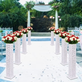 8Pcs Wedding Flower Columns, 47.2 White Carved Pillar with 3-Color LED Lights PVC Tall Roman Column Decoration Flower Stands for Wedding Party Birthday