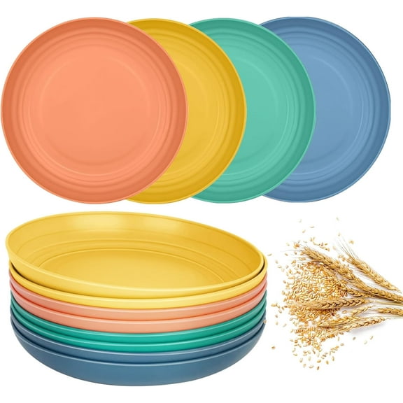 8Pcs Wheat Straw Plates,Alternative for Plastic Plates, Reusable Microwave and Dishwasher Safe Wheat Straw Plates,Camping Plates,Lightweight Dinner Plates