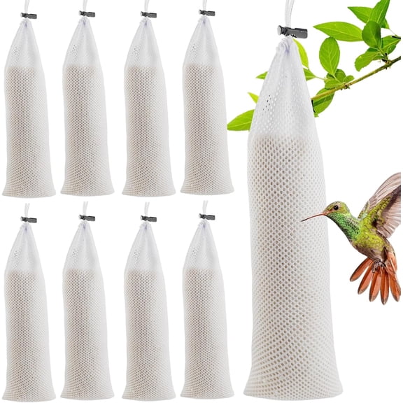 8Pcs White Finch Sock Feeder Mesh Thistle Seed Sacks for Outdoor Wild Bird Feeding 3.9"x15.7"