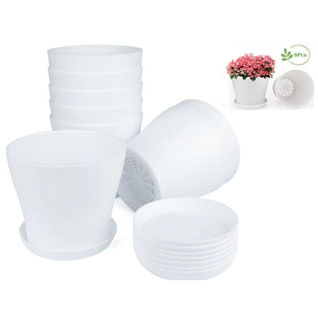 8Pcs White Plastic Flower Pots,5.5" Plastic Nursery Pots Thick Plastic