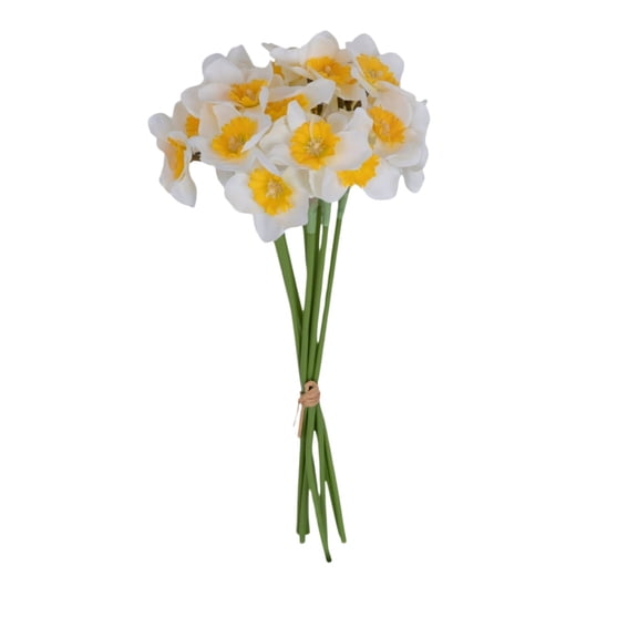 8Pcs White Yellow Artificial Daffodil Bouquet, 36cm Spring Floral Stem for Home Wedding Ornament