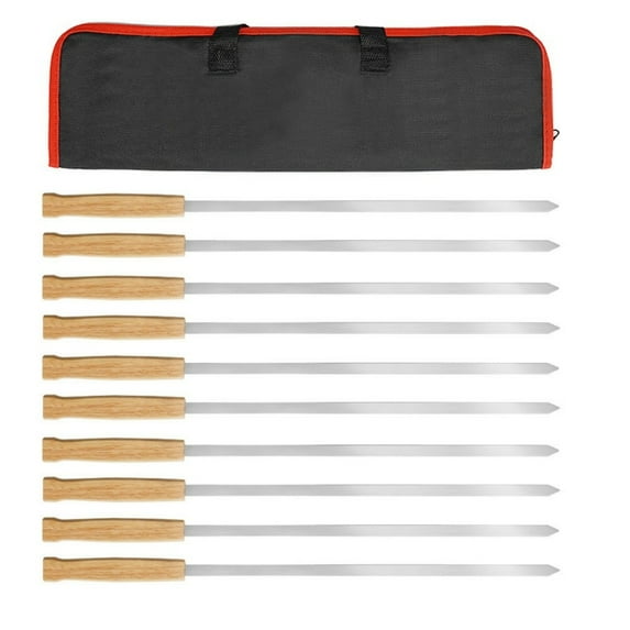 8Pcs Wide Stainless Steels Skewer Flat Stick Long Kabob Skewers with Wood Handle for Grilling Chicken Shrimp