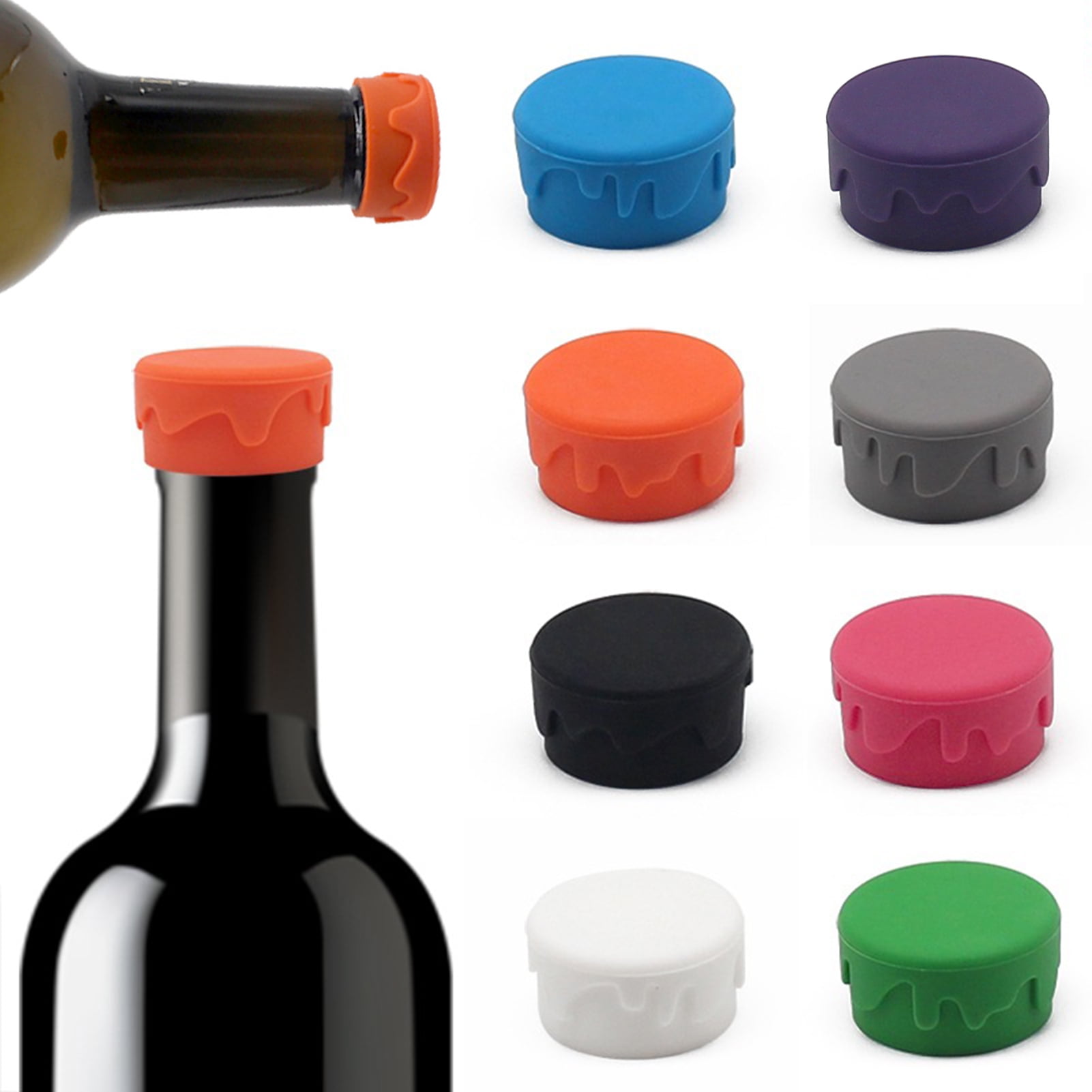 8Pcs Wine Stoppers, Reusable Silicone Wine Corks, Glass Corks Beverages ...