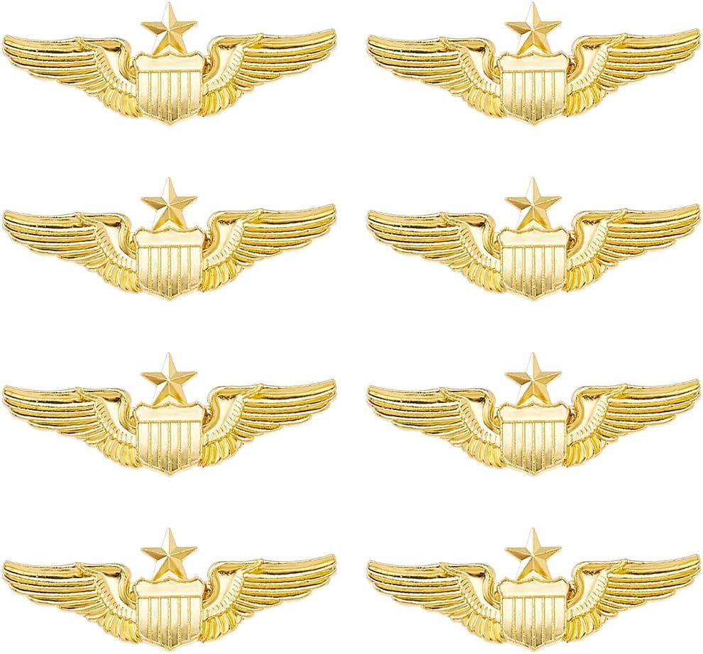 8Pcs Wings Pin Gold Wing Pilot Badge Pilot Costume Lapel Pin Alloy ...