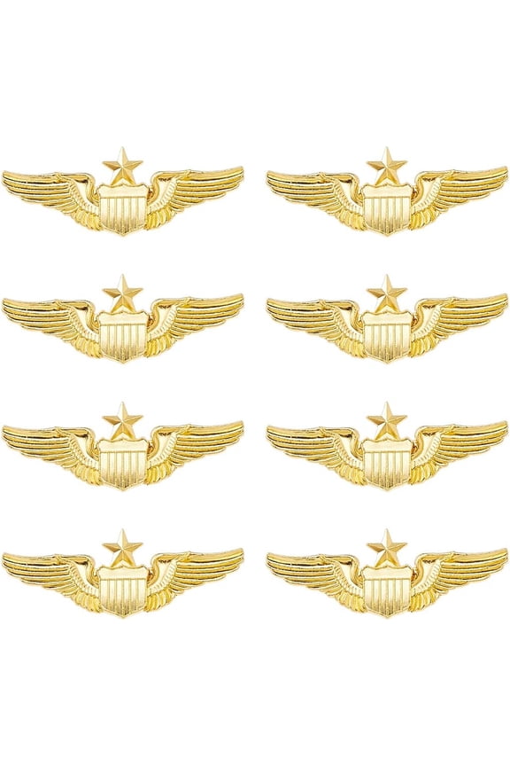 8Pcs Wings Pin Gold Wing Pilot Badge Pilot Costume Lapel Pin Alloy Brooch Air Force Wing Pins Metal Aviator Brooch for Hat Shirt Jacket Uniform Costume Gold