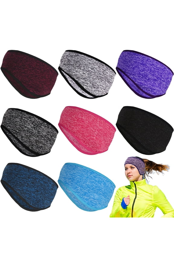 8Pcs Winter Ear Warmers Headband, Stretch Thermal Headbands With Spandex, Machine Washable, Winter Running Sweatband Stretchy Ear muffs, 8 Color Unisex Fit for Cycling Skiing Jogging, Winter Gifts
