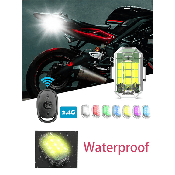 8Pcs Wireless Remote Control LED Strobe Light for Car Motorcycle Bike 7 Colors Anti-Collision Flash Warning Lamp