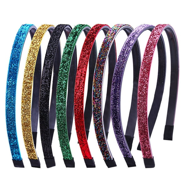 8Pcs Women Girls Colorful Thin Headband Glitter Sequins Non-Slip Teeth Hair Hoop