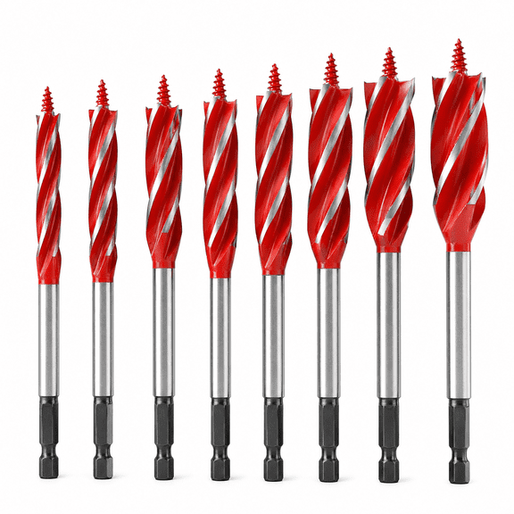 8Pcs Wood Auger Drill Bit Set, 10-25mm High Carbon Steel 4-Flute Self-Feeding Wood Drill Bits with Hex Shank, Precision Deep Hole Boring Bits for Hardwood, Softwood, Plastic and DIY Woodworking
