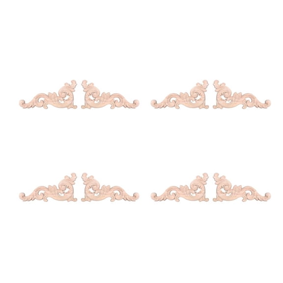 8Pcs Wood Carved Corner Onlay Unpainted Applique Frame Door Decors Decal 15 x 8 x 0.8cm