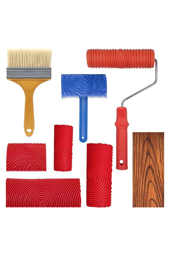 8Pcs Wood Grain Tool Set Texture Paint DIY Rubber Pattern Painting Roller for Wall Room Art Decoration