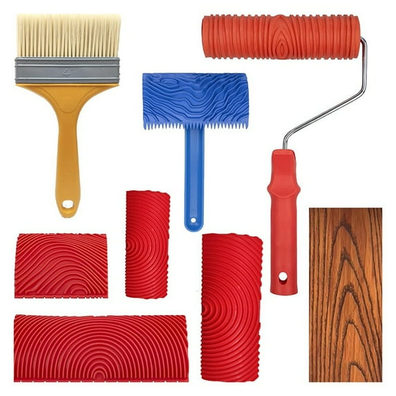 8Pcs Wood Grain Tool Set Texture Paint DIY Rubber Pattern Painting Roller for Wall Room Art Decoration