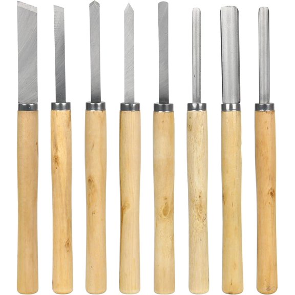 8Pcs Wood Lathe Tools, Professional Wood Turning Tools for Lathe Chisel Set with 2 Skew 1 Spear Point 1 Parting 1 Round Nose 3 Gouge Tools for Beginners Professionals Hobbyists