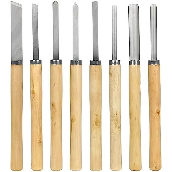 8Pcs Wood Lathe Tools, Professional Wood Turning Tools for Lathe Chisel Set with 2 Skew 1 Spear Point 1 Parting 1 Round Nose 3 Gouge Tools for Beginners Professionals Hobbyists