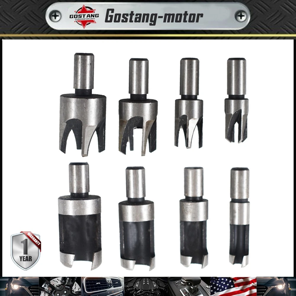 8Pcs Wood Plug Hole Cutter Dowel Maker Cutting Shank Drill Bit Set Carbon Steel