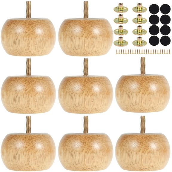 8Pcs Wooden Furniture Legs Solid Rubber Wood Furniture Feet with Screws DIY Furniture Feet Round Bun Feet Chair Table Feet Replacement Set for Couch Sofa Bed Dresser