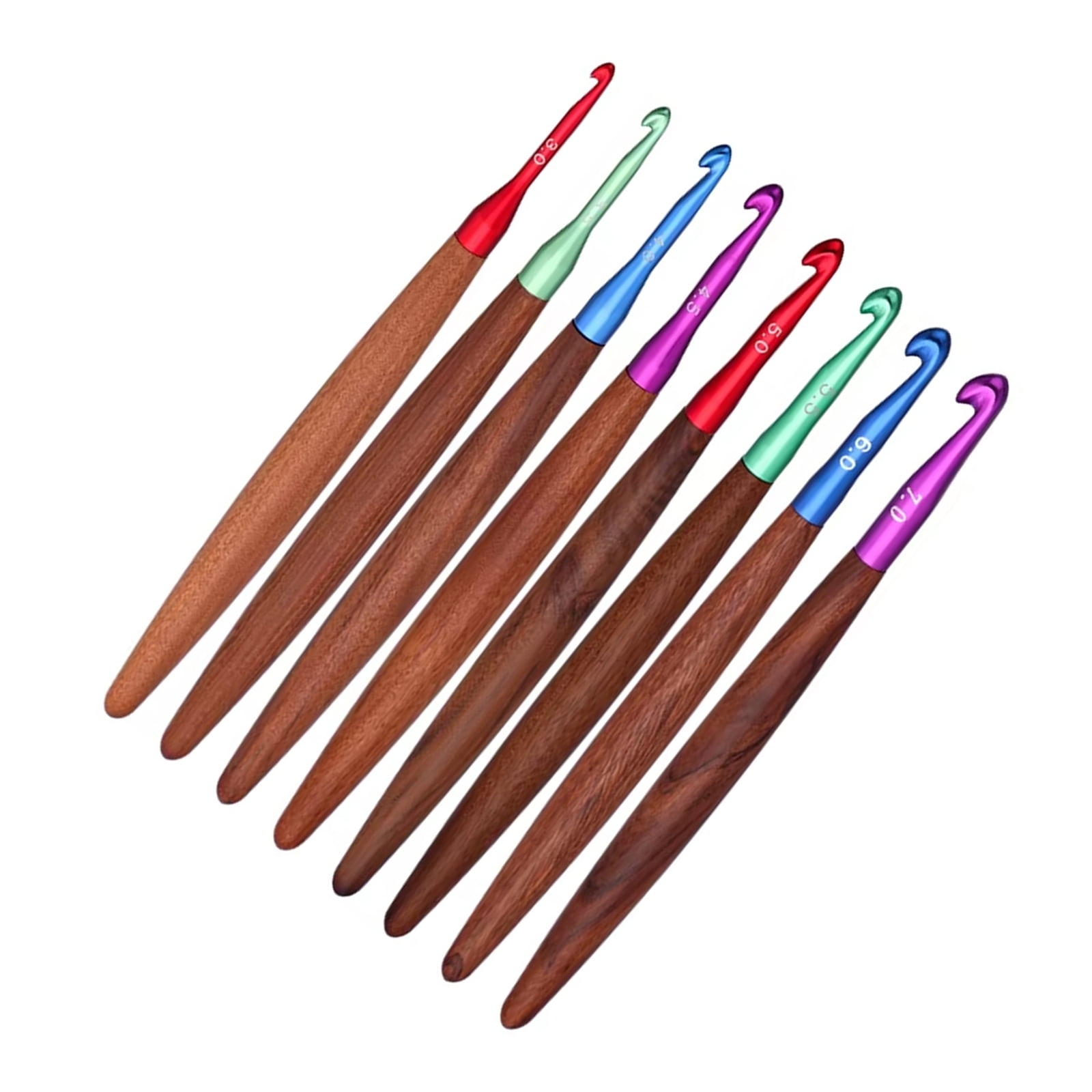 8Pcs Wooden Handle Crochet Hook Ergonomic Grip Aluminium Crochet Hook Needle Yarn Craft Tool for Knitting 3.0-7.0mm