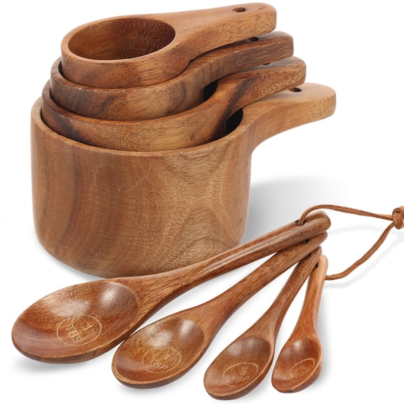 8Pcs Wooden Measuring Cup and Spoon Set Cute Measuring Cup Teaspoon Wood Kitchen Accessory for Cooking and Baking