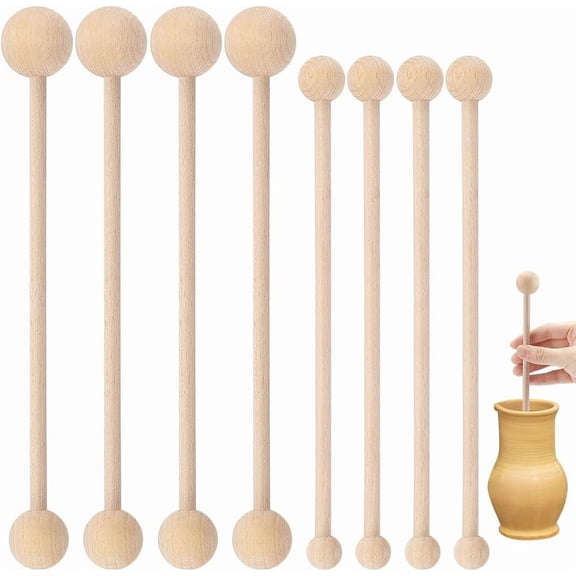 8Pcs Wooden Throwing Stick Pottery Throwing Tools Clay Molding Dotting Tools for Ceramic Pot Embossing Pottery Shaping and Clay Throwing