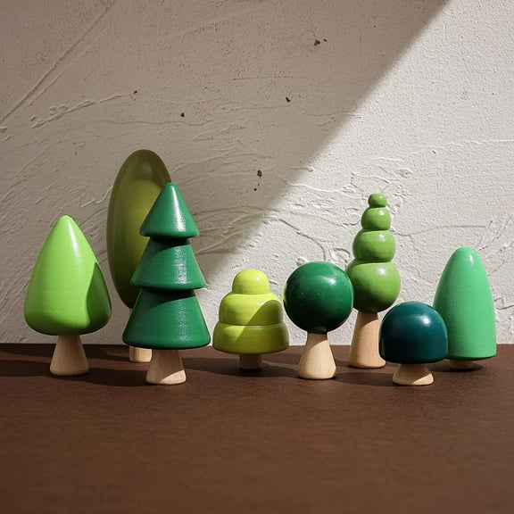 8Pcs Wooden Tree Toy Set Wooden Forest Various Sizes Natural Woodland Trees Creative Children's Arts Toy