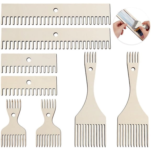 8Pcs Wooden Weaving Loom Comb 4 Style Tapestry Beater Comb Double Ended Wooden Loom Comb Fringe Comb DIY Weave Tools for Knitting Handcraft Tapestry Rug Placemat Sweater Scarf Colorful