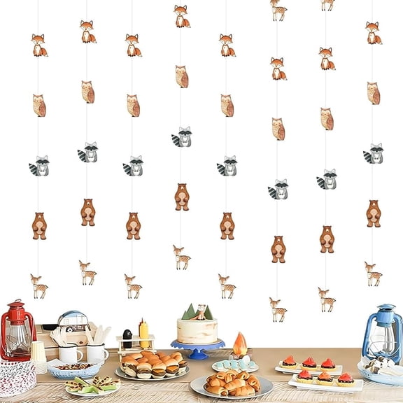 8Pcs Woodland Animals Garlands Banners, Forest Animal Hanging Streamers, Woodland Creatures Baby Shower Birthday Party Decorations Supplies
