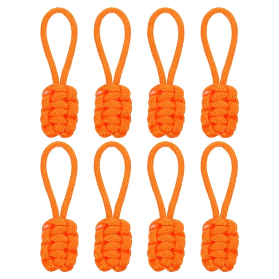 8Pcs Zipper Pulls Replacement, 80 x 3mm Polypropylene Rope Zipper Heads, Orange