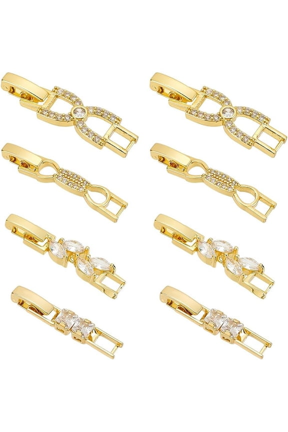 8Pcs Zirconia Watch Extender Golden Necklace Bracelet Extender Chain Extension Clasp with Cubic Zirconia Watch Band Clasps for Bracelet Necklace Making DIY Jewelry Extender -4 Styles