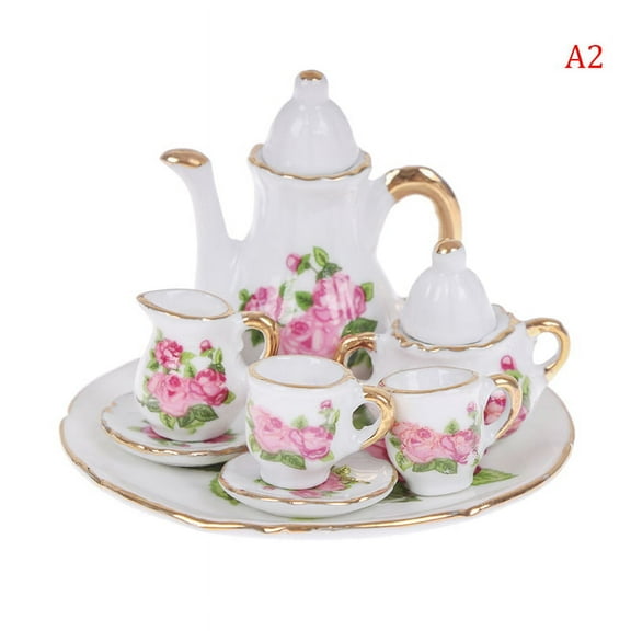 8Pcs/set 1:12 Dollhouse Miniature Dining Ware Porcelain Tea Dish Cup Plate