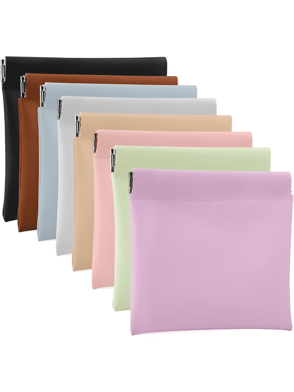 8Pcs Snap Closure Organizer Pouches, Small Faux Leather Storage Bags, Mini Makeup Pouch For Cosmetics Headphones Lipstick