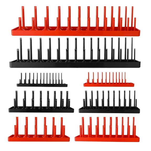 8Piece SAE & Metric Socket Organizers Tray Set Plastic Sleeve Holder For Toolboxes, 1/4", 3/8" & 1/2" Drive Size