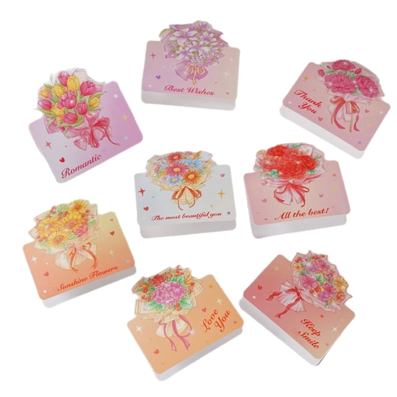 8Pieces Foldable Flower Pattern Greeting Card Thank You Messages Cards For Valentine's Day Women's Day and Birthdays