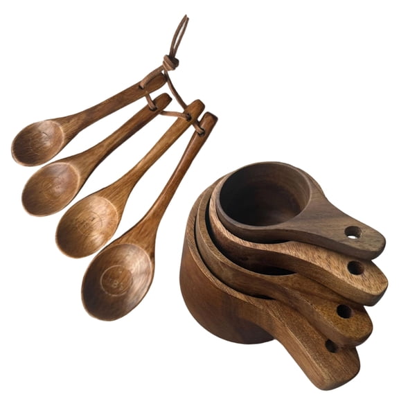 8Pieces Kitchen Wooden Spoon Set For Precise Baking Measurements Ergonomic Handle