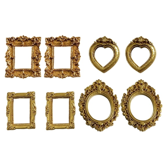 8Pieces Miniature Baroquely Photo Frame Model Figurine for Creative Photography Props and Various Jewelry Craft Decors
