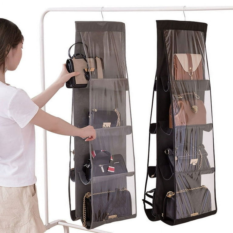 8Pockets Purse Handbag Storage Bag Holder Closet Organizer Rack Hook Hanger Set, Size: One size, Black