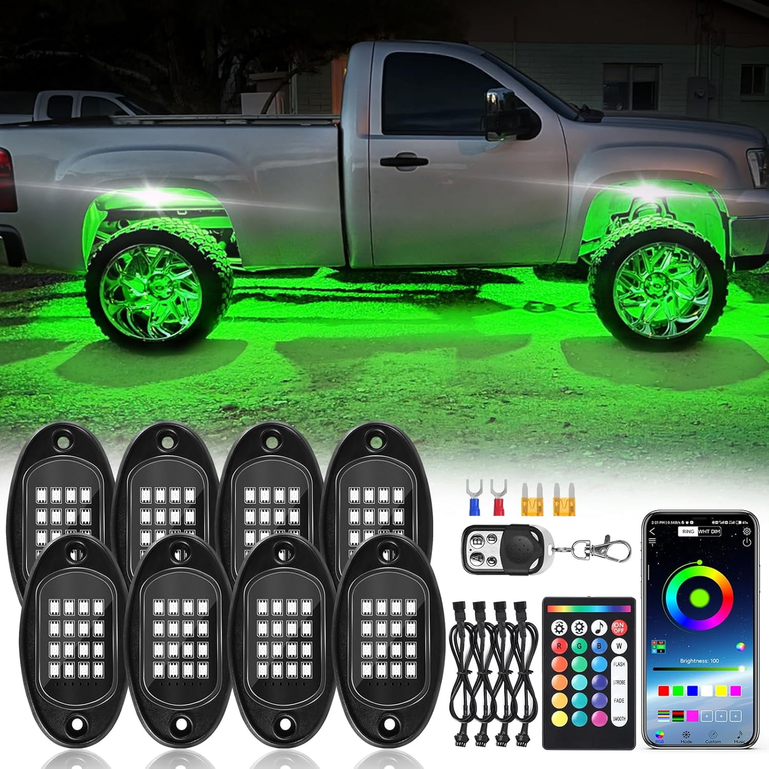 RGB Pods 8X Rock LED Lights For Jeep Boat Offroad Truck UTV ATV - Foto 6