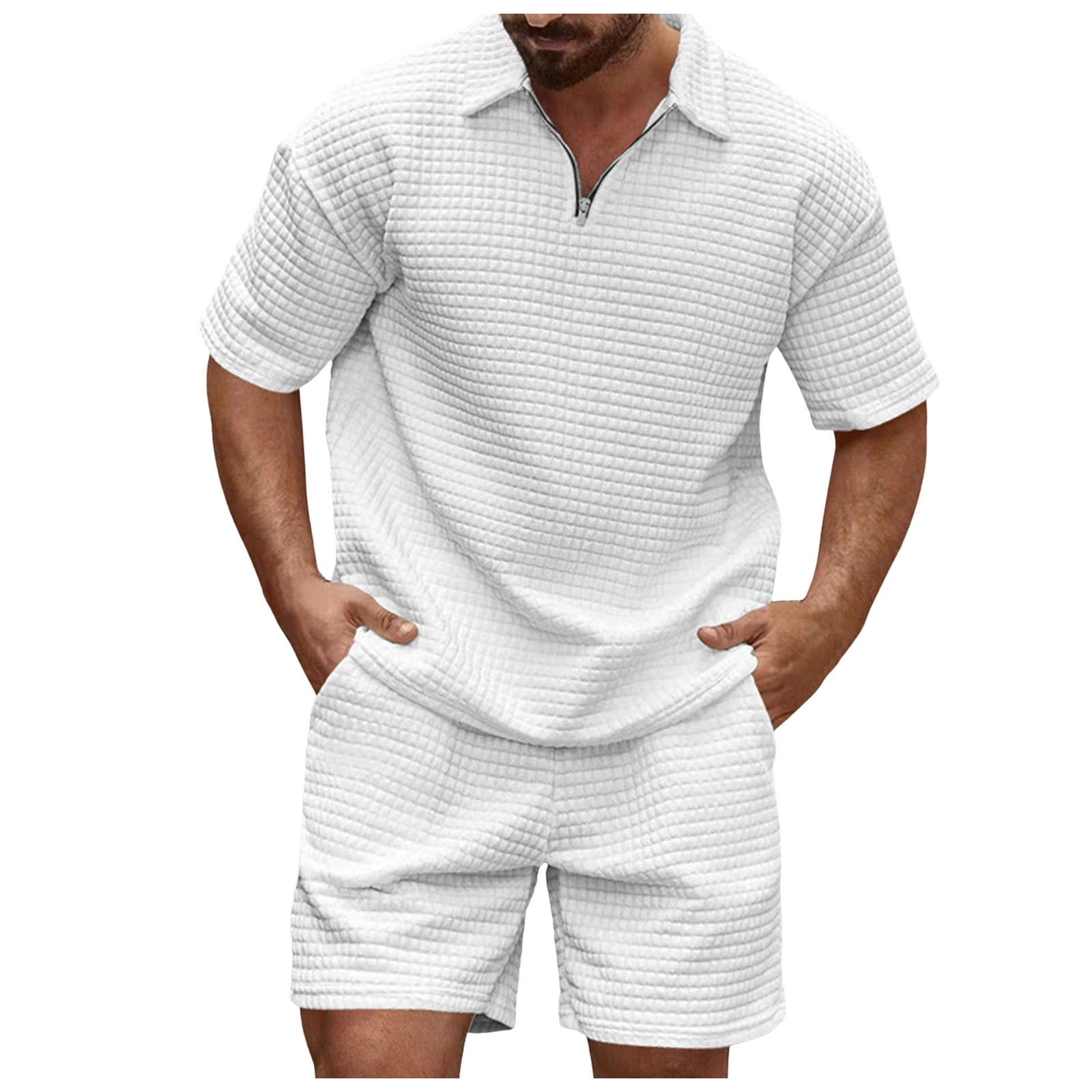 8QIDA Autumn Mens Suits Big and Tall 4Xl Men's Short Sleeve Zipper