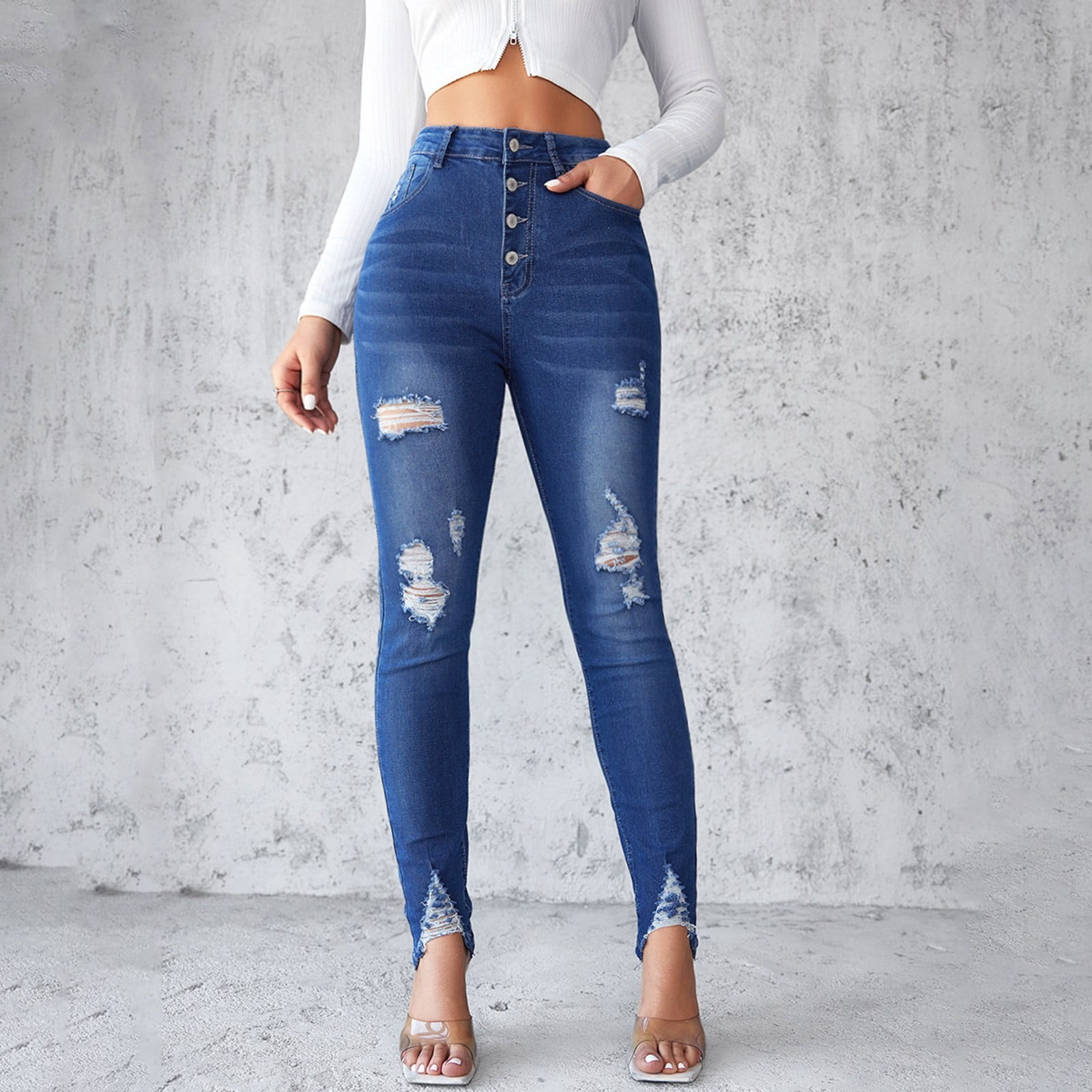 8QIDA Casual Business Casual Pants Women Short Women s High Waisted Tight Jeans Women s Slim Fit Blue Small Leg Pants Pencil Pants L