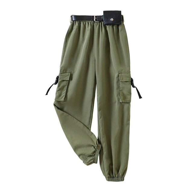 8QIDA Children Girls Pants Children Autumn Solid Color Pocket Cargo