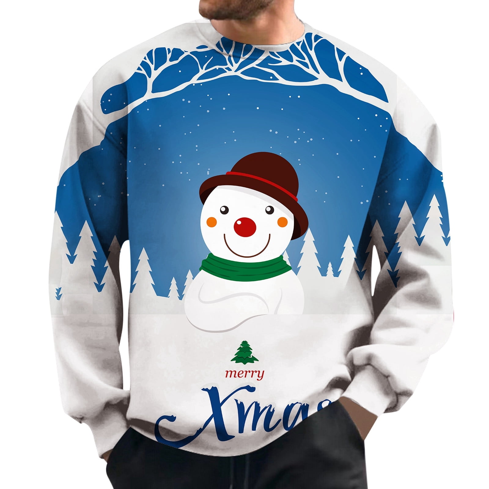 8QIDA Hoodies for Men Graphic Anime Men's Christmas Snowman Print