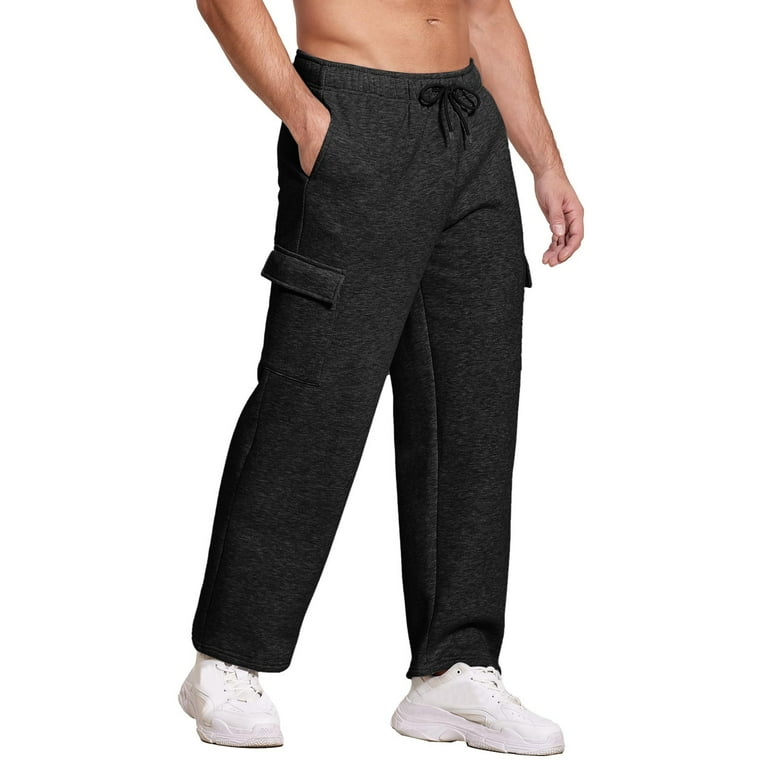 8QIDA Male Fleece Lined Sweatpants Open Bottom Cargo Sweat Pants for Man Wide Leg Cotton Joggers Pants with Pockets Business Casual Pants for Men Plus Black L Walmart