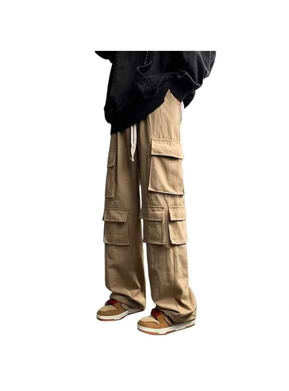 8QIDA Male Multi Pockets Work Pants Trend New Solid Color Multi Pockets Elastic Waist Design Straight Loose Casual Pants Work Pants Business Casual Pants Men Short Khaki Xxxl