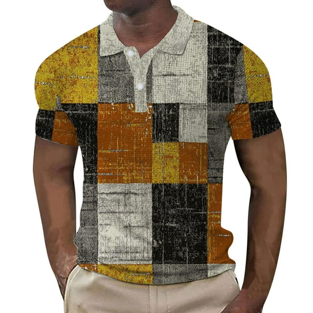 8QIDA Male Spring Summer Plaid Shirt Button up Lapel Top Graphic Prints ...