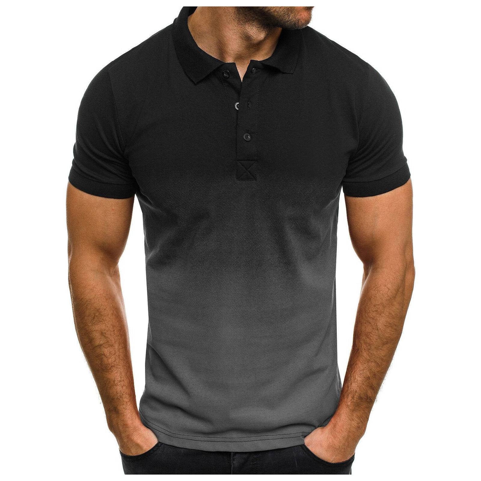8QIDA Men's Casual Sports Lapel Short Sleeved T Shirt Mens Shirts Long ...