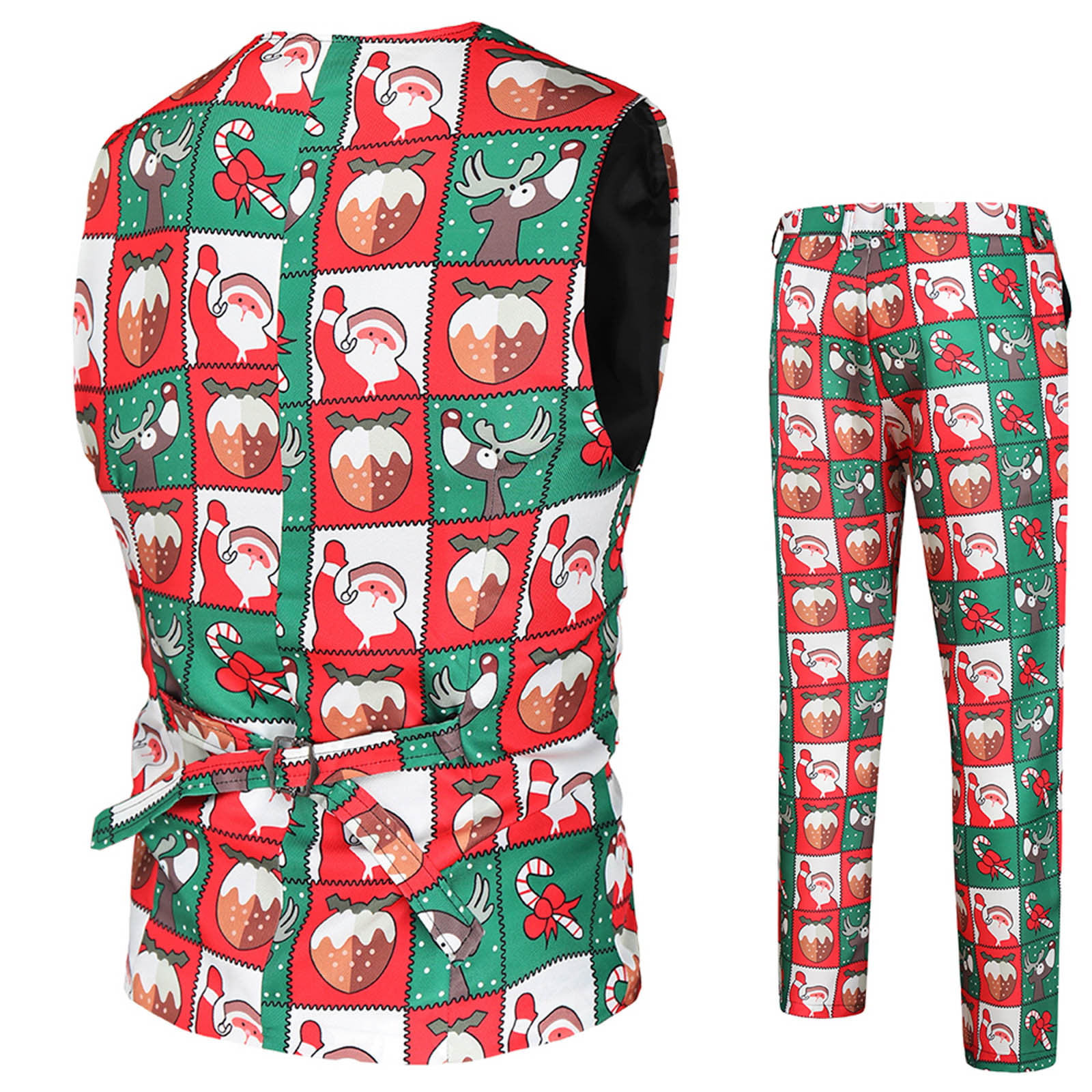 8QIDA Men's Fashion Casual Christmas Printed Suit Vest Pants Suit Set ...