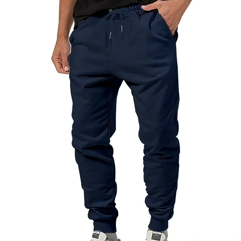 8QIDA Men s Slim Joggers Workout Pants for Gym Running and Bodybuilding Bottom Sweatpants with Deep Pockets Casual Pants for Men Pleated Navy Blue L