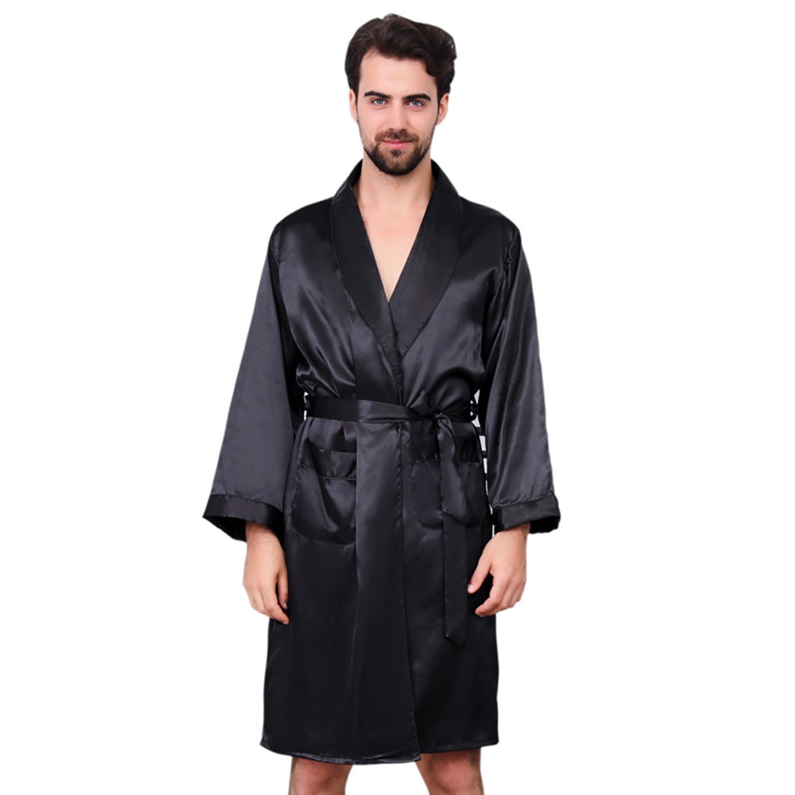 8QIDA Men's Soft Silk Long Sleeve House Kimono Bathrobe Sleepwear ...