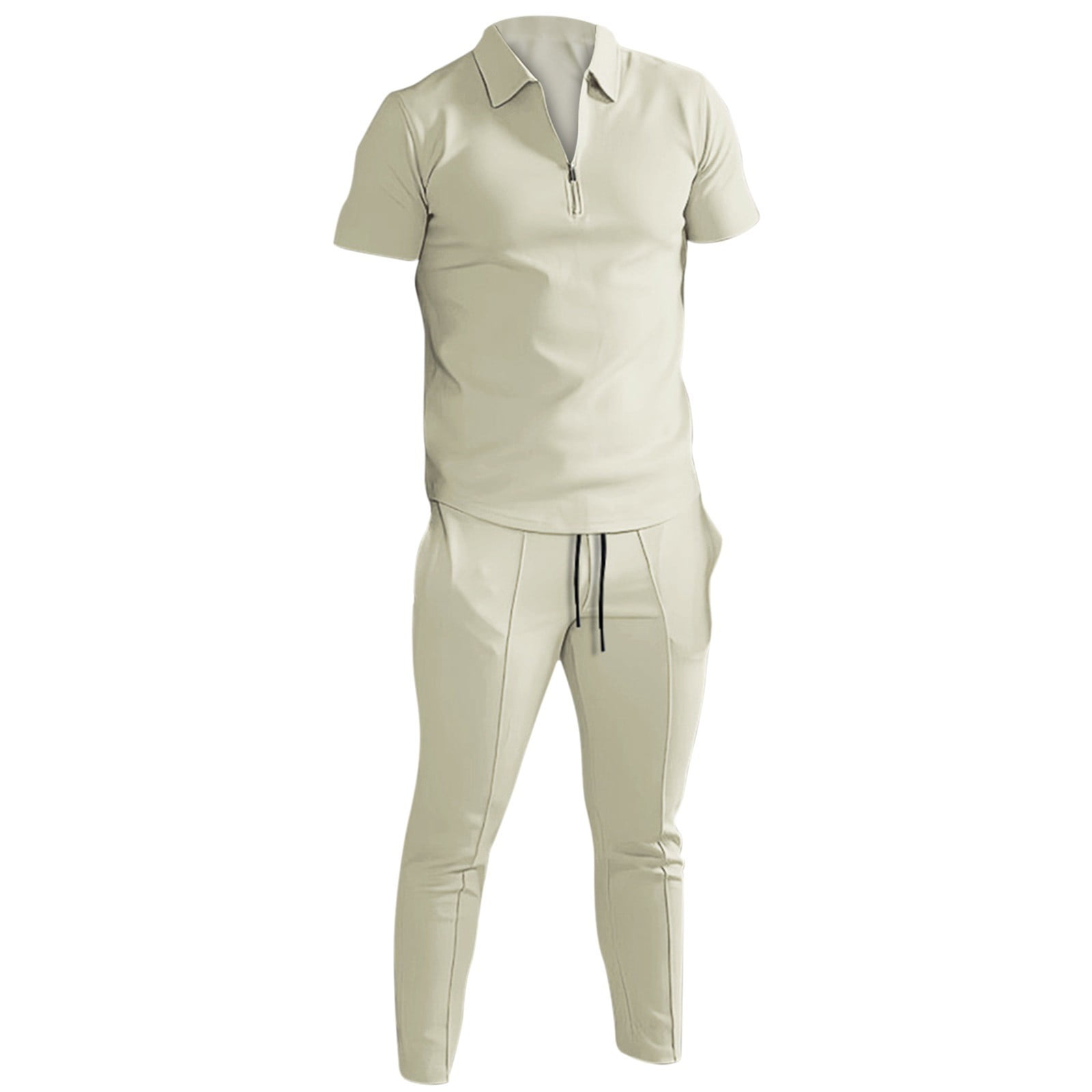 8QIDA Men's Solid Color Zipper Short Sleeve Trousers Tracksuit Mens ...